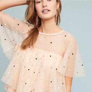 NWT Anthropologie Tiered Polka Dot Top Baby Pink Size XS
